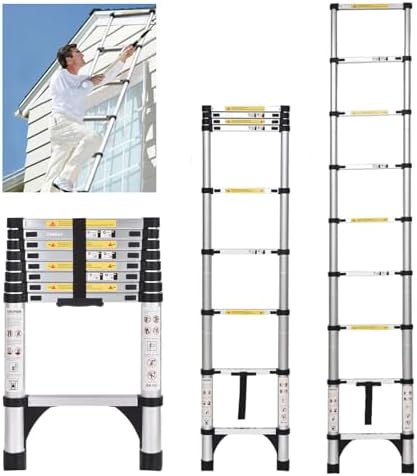 JADDUO Telescoping Ladder 27 9 FT Extension Ladder Aluminum Lightweight Telescopic Ladder with 2 Triangle Stabilizers  Telescoping Attic Ladders RV Ladders for Travel