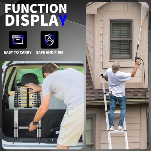 JADDUO Telescoping Ladder 27 9 FT Extension Ladder Aluminum Lightweight Telescopic Ladder with 2 Triangle Stabilizers  Telescoping Attic Ladders RV Ladders for Travel