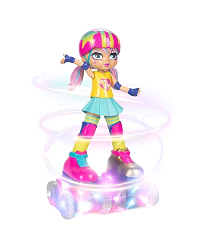 JAKKS Pacific Rock N Rollerskate Doll Rainbow Riley Light Up Remote Control Rollerskating Doll   Plays Music and Skates   10 H