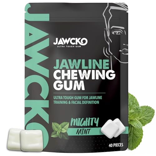 JAWCKO Ultra tough Jawline Chewing Gum   Get a Stronger  Squarer Jawline   Mighty Mint Jaw Training Hard Gum   Chisel  Sculpt  Tone your Jaw   15X Hardness   Facial Fitness Mewing Gum   40 Pieces/Pack