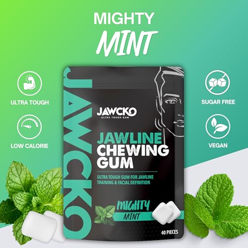 JAWCKO Ultra tough Jawline Chewing Gum   Get a Stronger  Squarer Jawline   Mighty Mint Jaw Training Hard Gum   Chisel  Sculpt  Tone your Jaw   15X Hardness   Facial Fitness Mewing Gum   40 Pieces/Pack