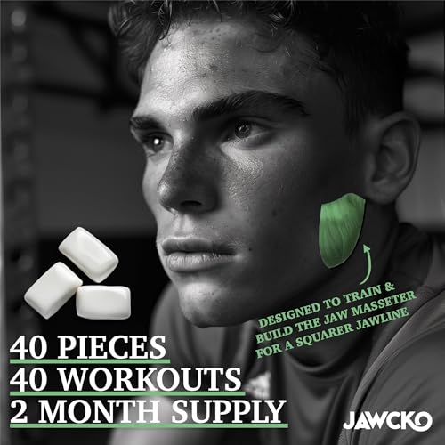 JAWCKO Ultra tough Jawline Chewing Gum Get a Stronger Squarer Jawline Mighty Mint Jaw Training Hard Gum Chisel Sculpt Tone your Jaw 15X Hardness Facial Fitness Mewing Gum 40 Pieces/Pack