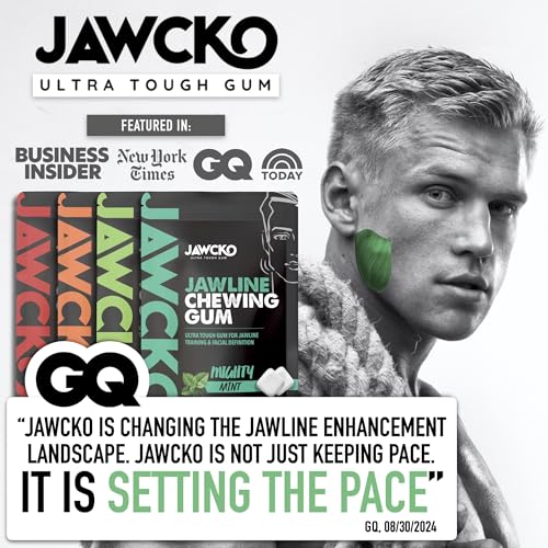 JAWCKO Ultra tough Jawline Chewing Gum Get a Stronger Squarer Jawline Mighty Mint Jaw Training Hard Gum Chisel Sculpt Tone your Jaw 15X Hardness Facial Fitness Mewing Gum 40 Pieces/Pack