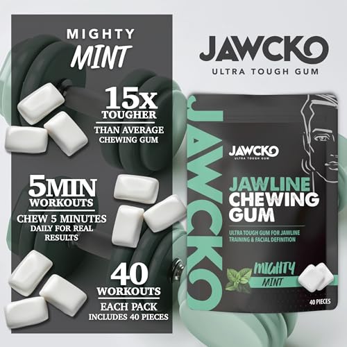 JAWCKO Ultra tough Jawline Chewing Gum Get a Stronger Squarer Jawline Mighty Mint Jaw Training Hard Gum Chisel Sculpt Tone your Jaw 15X Hardness Facial Fitness Mewing Gum 40 Pieces/Pack