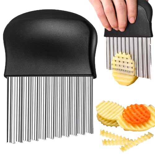 JAYVAR Crinkle Cutter  French Fry Cutter for Potatoes Stainless Steel Potato Carrot Chip Vegetable Crinkle Wavy Slicer