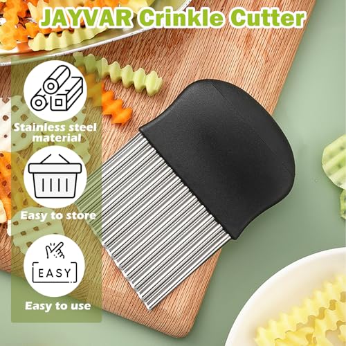 JAYVAR Crinkle Cutter  French Fry Cutter for Potatoes Stainless Steel Potato Carrot Chip Vegetable Crinkle Wavy Slicer
