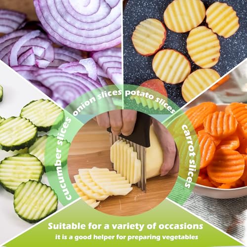 JAYVAR Crinkle Cutter  French Fry Cutter for Potatoes Stainless Steel Potato Carrot Chip Vegetable Crinkle Wavy Slicer