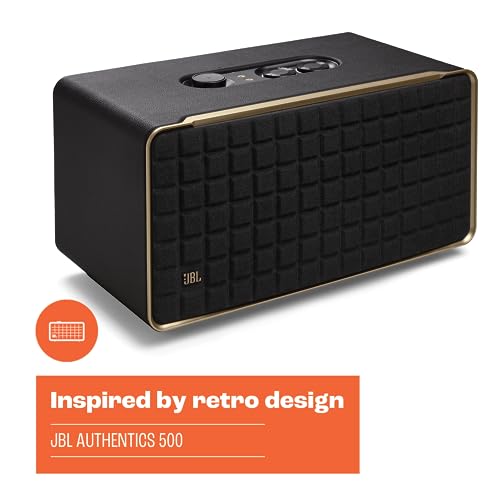 JBL Authentics 500 Retro Style Home Speaker with Bluetooth Voice Control and Dolby Atmos Multi Room Playback Built in Alexa and Google Assistant Automatic self tuning