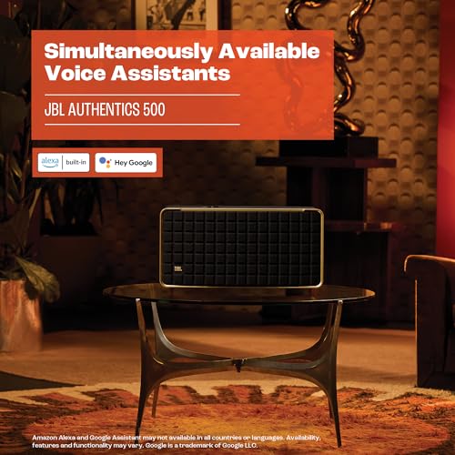JBL Authentics 500 Retro Style Home Speaker with Bluetooth Voice Control and Dolby Atmos Multi Room Playback Built in Alexa and Google Assistant Automatic self tuning