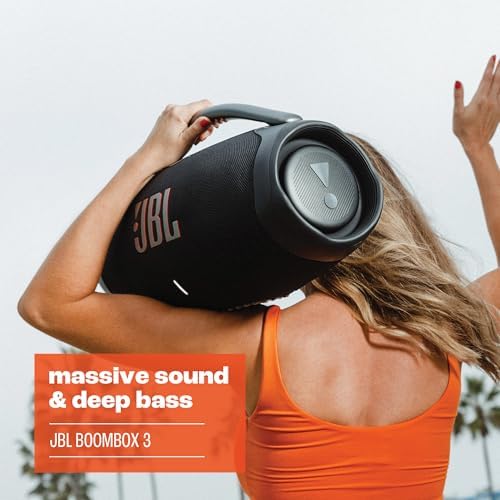JBL Boombox 3 Black Portable Bluetooth Speaker with Massive Sound  Deepest Bass  IPX7 Waterproof  24H Playtime  PartyBoost