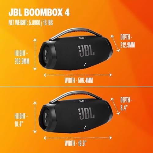 JBL Boombox 4   Most Powerful Portable Waterproof Speaker with Massive Pro Sound  Up to 34 Hours of Playtime  & Multi Speaker Connection by Auracast   Black 