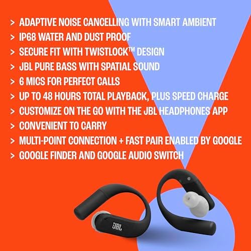 JBL Endurance Peak 4   True Wireless Noise Cancelling Sport Earbuds  Up to 48Hrs Total Playback  Water & dust Proof  IP68   Secure fit with TwistLock  Design  & 6 mics for Perfect Calls  Black/Grey 