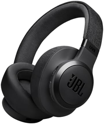 JBL Live 770NC   Wireless Over Ear Headphones with True Adaptive Noise Cancelling with Smart Ambient  Up to 65 Hours of Battery Life  Comfort fit Fabric Headband & Carrying Pouch  Black 