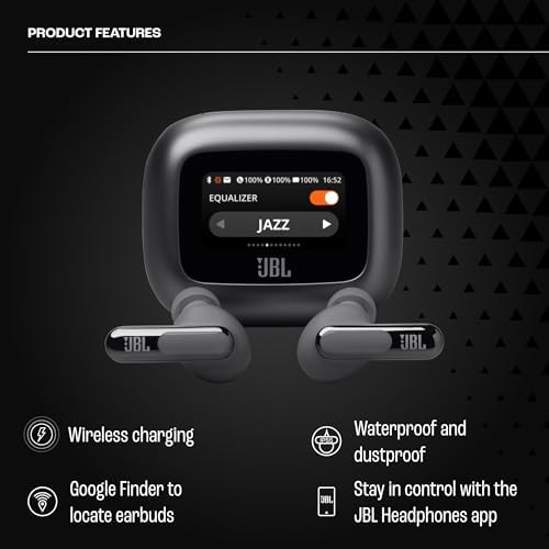 JBL Live Beam 3   True Wireless Noise Cancelling Stick Closed Earbuds  48Hrs Total Playback  Wireless Charging  6 Mics for Perfect Calls  Multi Point Connection  IP55 Waterproof and dustproof  Black 
