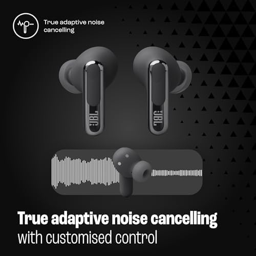 JBL Live Beam 3   True Wireless Noise Cancelling Stick Closed Earbuds  48Hrs Total Playback  Wireless Charging  6 Mics for Perfect Calls  Multi Point Connection  IP55 Waterproof and dustproof  Black 