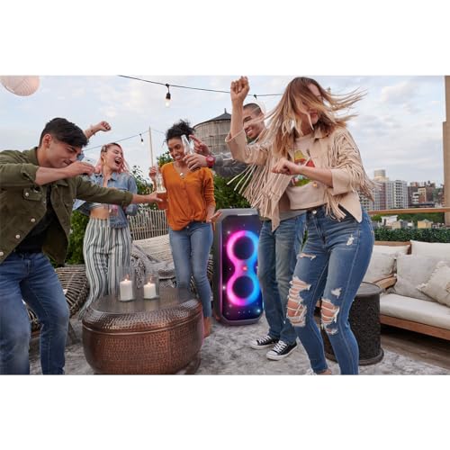 JBL PartyBox 710  Party Speaker with Powerful Sound  Built in Lights and Extra Deep Bass  IPX4 Splash Proof  App/Bluetooth Connectivity  Made for Everywhere a Handle Wheels  Black