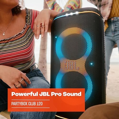 JBL PartyBox Club 120   Portable Speaker with Foldable Handle  Powerful Pro Sound   Black   Renewed