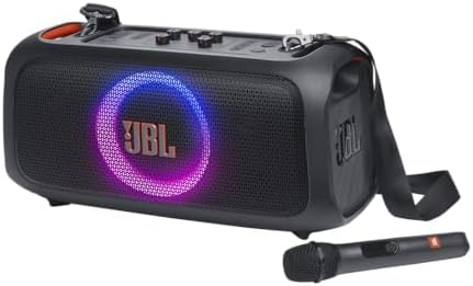 JBL PartyBox On The Go Essential   Portable Party Speaker with Built in Lights and Wireless mic  Amazing Pro Sound  IPX4 splashproof Protection  6 Hours of Playtime  Convenient Shoulder Strap