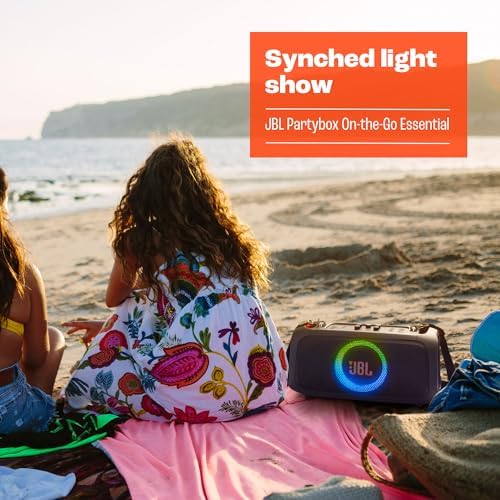 JBL PartyBox On The Go Essential   Portable Party Speaker with Built in Lights and Wireless mic  Amazing Pro Sound  IPX4 splashproof Protection  6 Hours of Playtime  Convenient Shoulder Strap