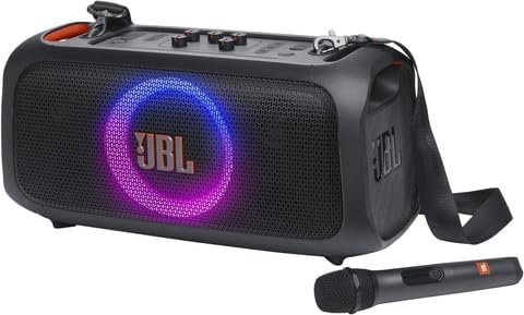 JBL PartyBox On The Go Essential   Portable Party Speaker with Built in Lights and Wireless mic  Amazing Pro Sound  IPX4 splashproof Protection  6 Hours of Playtime  Convenient Shoulder Strap