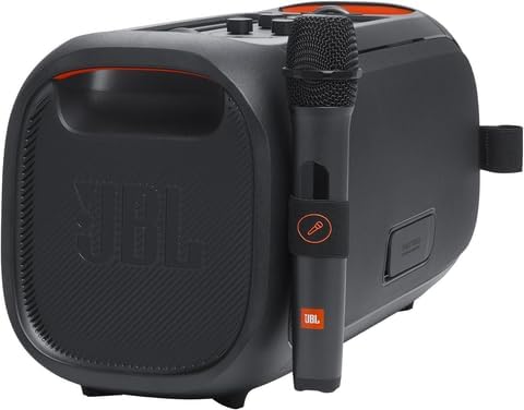 JBL PartyBox On The Go Essential   Portable Party Speaker with Built in Lights and Wireless mic  Amazing Pro Sound  IPX4 splashproof Protection  6 Hours of Playtime  Convenient Shoulder Strap