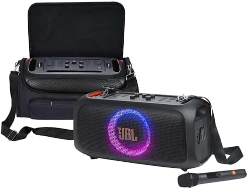 JBL PartyBox On The Go Essential   Portable Party Speaker with Built in Lights and Wireless mic  Amazing Pro Sound  IPX4 splashproof Protection  6 Hours of Playtime  Convenient Shoulder Strap