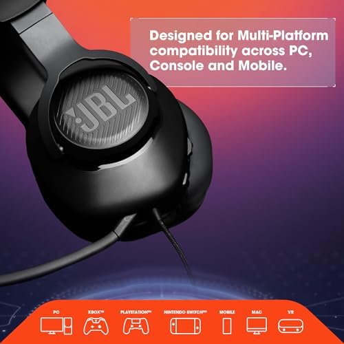 JBL Quantum 100   Wired Over Ear Gaming Headphones   Black  Large