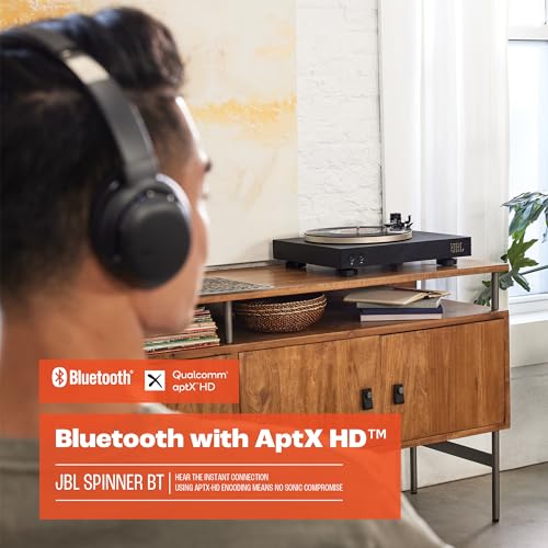 JBL Spinner BT - Bluetooth con tocadiscos AptX-HD™, componentes, carcasa extraíble, bandeja de aluminio y transmisión por correa, cartucho de imán móvil preinstalado (negro)