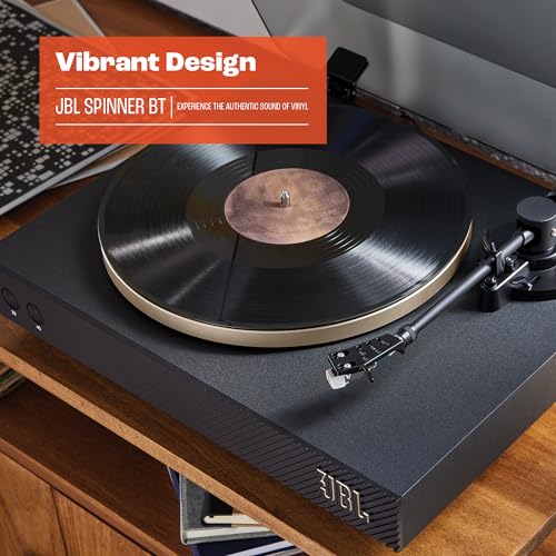 JBL Spinner BT - Bluetooth con tocadiscos AptX-HD™, componentes, carcasa extraíble, bandeja de aluminio y transmisión por correa, cartucho de imán móvil preinstalado (negro)
