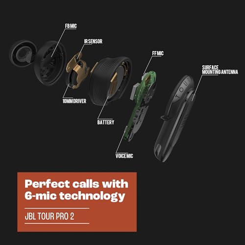 JBL Tour Pro 2   True Wireless Noise Cancelling Earbuds with Smart Charging Case  6 mic Perfect Calls with Voice Control  Up to 40hrs of Playtime  Immersive Spatial Sound  Black 