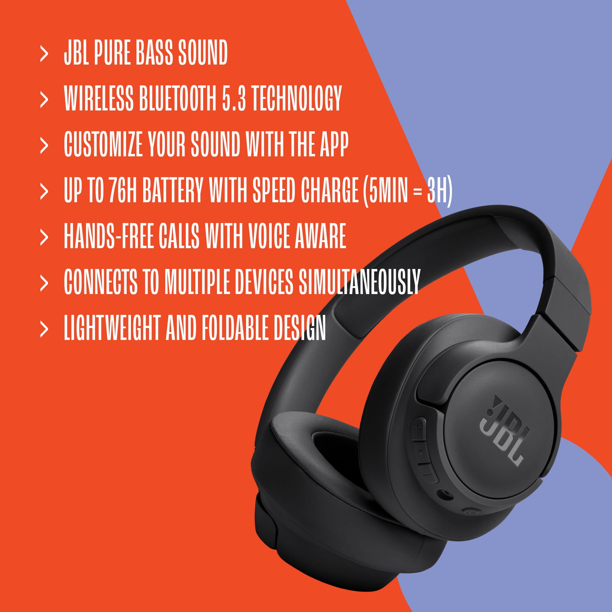JBL Tune 720BT - Audífonos Inalámbricos sobre la Oreja - Audífonos Inalámbricos sobre la Oreja con Sonido JBL Pure Bass - Azul