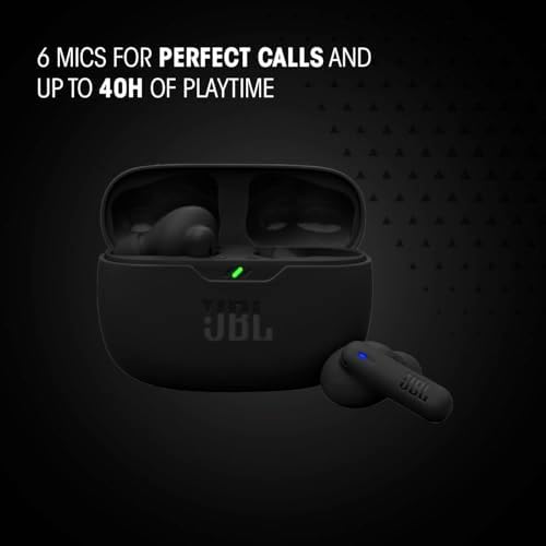JBL Vibe Beam 2   True Wireless Noise Cancelling Earbuds Pure Bass Sound & Smart Ambient Technology  4mics for Crisp  Clear Calls  up to 40Hrs of Playback  IP54 Dust & Water Resistant  Black 