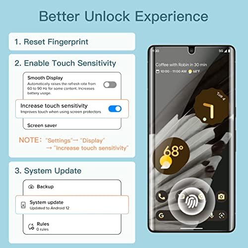 JETech Screen Protector for Google Pixel 7 Pro with Camera Lens Protector  Flexible TPU Film  Fingerprint ID Compatible  HD Clear  Easy Install  2 Pack Each