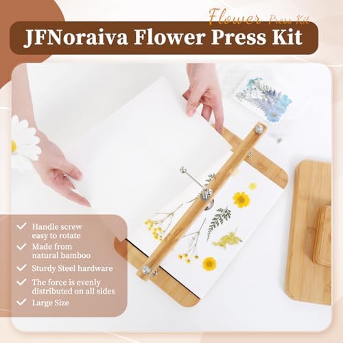 JFNoraiva Flower Press Kit 11   7 9 in Large Leaf Plant & Flower Press  Portable Bamboo Wooden Flower Preservation Kit  Includes Drying Plate & Lining Paper