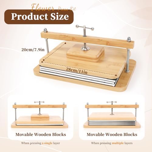 JFNoraiva Flower Press Kit 11   7 9 in Large Leaf Plant & Flower Press  Portable Bamboo Wooden Flower Preservation Kit  Includes Drying Plate & Lining Paper