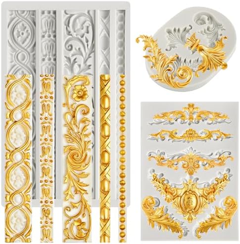 JOERSH 3PCS Baroque Silicone Molds Scroll Border Mold Baroque Clay Mold Fondant Molds for Wedding Birthday Cake Decorating  Chocolate  Sugar  Clay Crafts