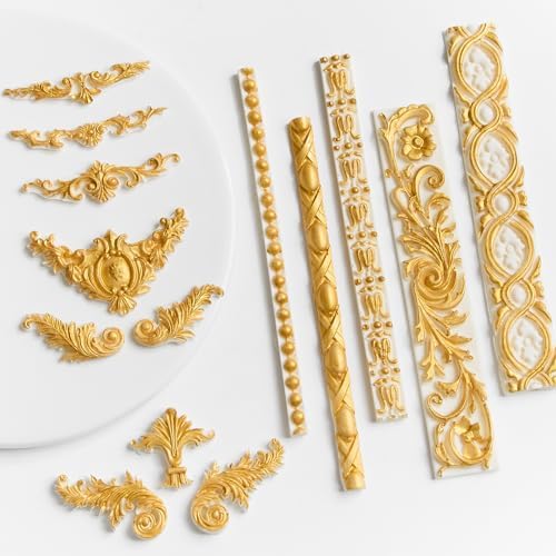 JOERSH 3PCS Baroque Silicone Molds Scroll Border Mold Baroque Clay Mold Fondant Molds for Wedding Birthday Cake Decorating  Chocolate  Sugar  Clay Crafts