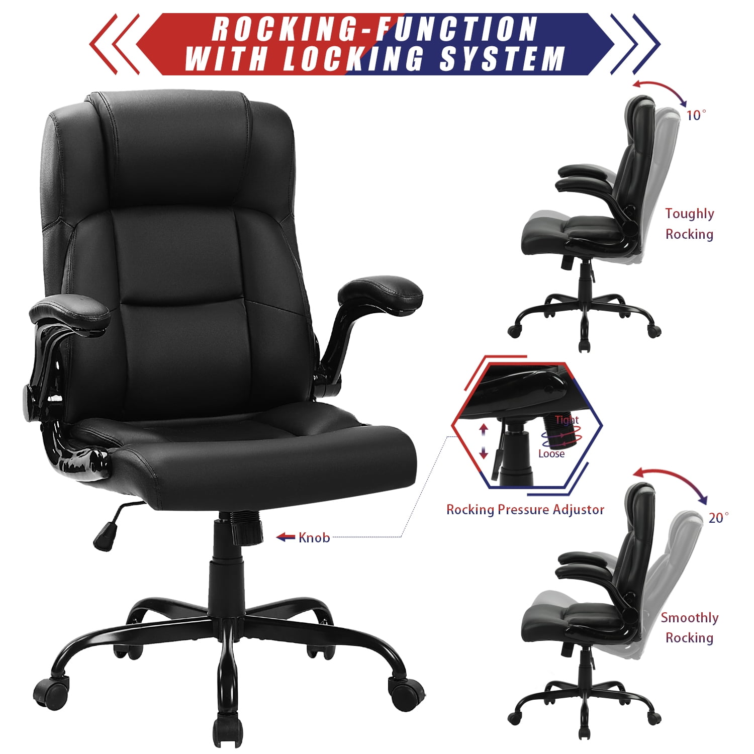 JONPONY Big and Tall Office Chair 400LBS Wide Seat Ergonomic Computer Desk Chair High Back Executive Leather Chair Adjustable Task Chair Lumbar Back Support 8 Hours Heavy Duty Design 9189 Black