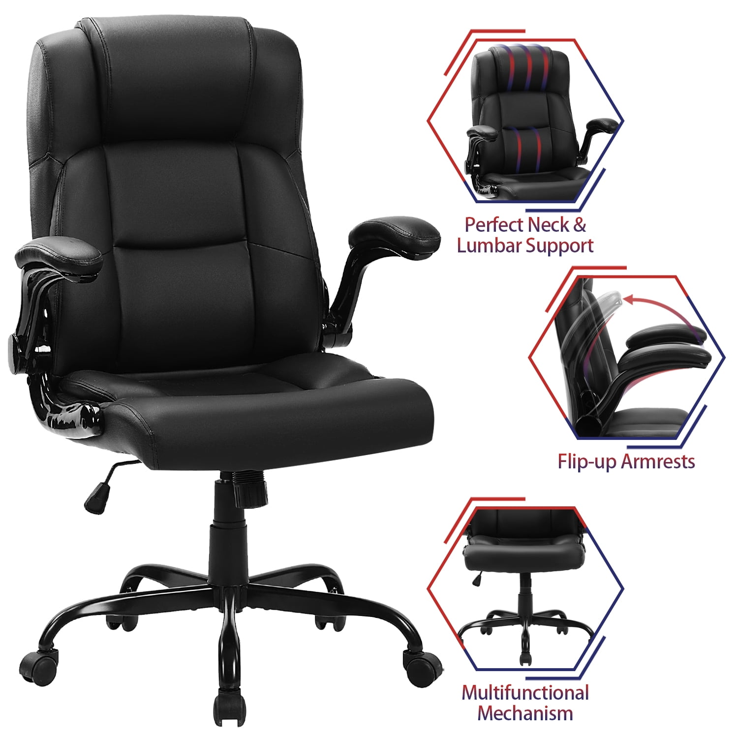 JONPONY Big and Tall Office Chair 400LBS Wide Seat Ergonomic Computer Desk Chair High Back Executive Leather Chair Adjustable Task Chair Lumbar Back Support 8 Hours Heavy Duty Design 9189 Black