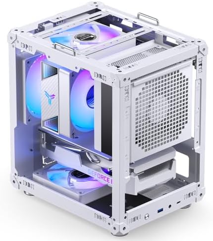 JONSBO C6 ITX White Mini ITX Handled Mesh PC Case  Simple Compact Desktop ITX Chassis  SP MB ITX/Mini DTX  ATX Power Bite  L140mm Max    170mm Tower Cooler  Tool Free Open SFF Case  White