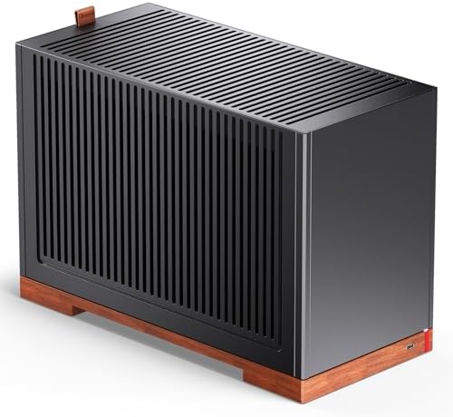 JONSBO T9 Mini ITX PC Case SFF Tool free Mesh Desktop Case A4 Compartment Structure Black Walnut Solid Wood Base 3 levels Adjustable for MB 4mm AL SP SFX100mm/GPU202mm 310mm  With a PCI E Cable Black 