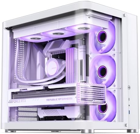 JONSBO TK 2 White ATX Mid Tower Pc Case Hyperboloid Glass Design  Separated Cabinet Structure  Al Alloy Shell Desktop Computer Case  Support BTF Motherboard/ATX Power supply/360 AIO White
