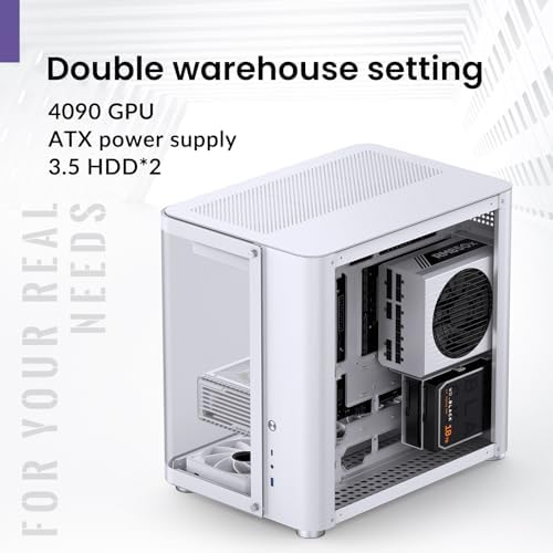 JONSBO TK 2 White ATX Mid Tower Pc Case Hyperboloid Glass Design  Separated Cabinet Structure  Al Alloy Shell Desktop Computer Case  Support BTF Motherboard/ATX Power supply/360 AIO White