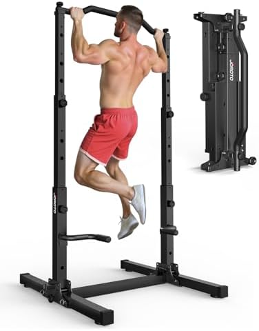 JOROTO Foldable Pull Up Dip Station  Pull Up Bar Free Standing for Home Gym  450LBS Stable Power Tower  Adjustable Height Multifunction Pull Up Stand  Strength Training Equipment for Men Women