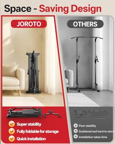 JOROTO Foldable Pull Up Dip Station  Pull Up Bar Free Standing for Home Gym  450LBS Stable Power Tower  Adjustable Height Multifunction Pull Up Stand  Strength Training Equipment for Men Women