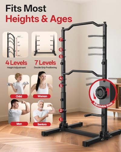 JOROTO Foldable Pull Up Dip Station  Pull Up Bar Free Standing for Home Gym  450LBS Stable Power Tower  Adjustable Height Multifunction Pull Up Stand  Strength Training Equipment for Men Women