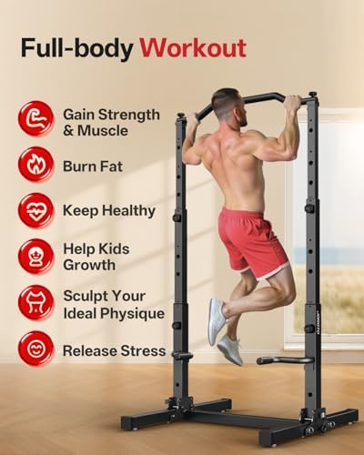 JOROTO Foldable Pull Up Dip Station  Pull Up Bar Free Standing for Home Gym  450LBS Stable Power Tower  Adjustable Height Multifunction Pull Up Stand  Strength Training Equipment for Men Women
