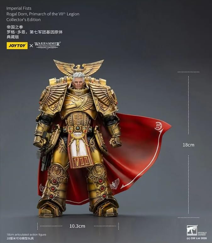 JOYTOY Collectors Edition Rogal Dorn Warhammer 40K 1/18 Action Figures Imperial Fists Rogal Dorn Primarch of the VIlth Legion Collectors Edition Birthday Gifts Collectible Model Warhammer Miniatures