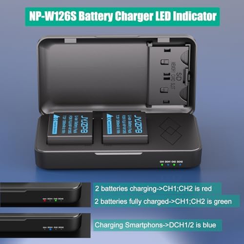 JYJZPB 2Pack NP W126S Batteries Compatible with Fujifilm XM5  X100VI XT30ii XT3 XT2 XT1 A10 XA7 A5 A3 A2 A1 XT20 XT10 XT30 XT100 XT200 Fuji Cameras with NP W126 Battery Charger
