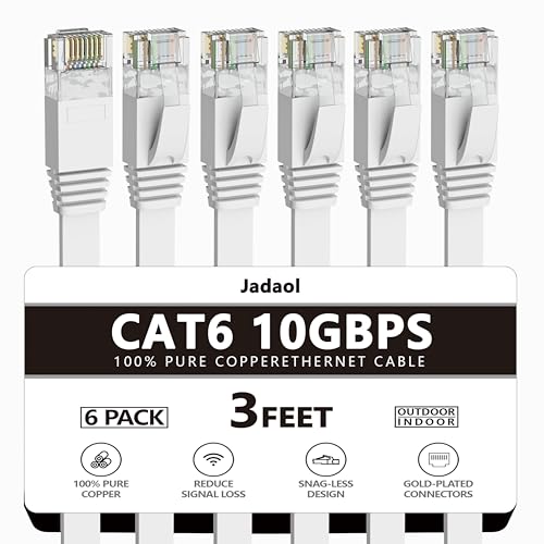 Jadaol Cat 6 Ethernet Cable 50 ft  10Gbps Support Cat8 Cat7 Network  Flat RJ45 LAN Patch Cable  High Speed Wired Internet Cable for Router  Modem  Switch  Gaming Consoles  PC  Streaming Devices  White